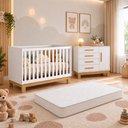 Ver imagem 1 de Kit Quarto de Bebê Q Encanto Slim com Berço Mini Cama Cômoda Sapateira e Colchão D18 130x70 Movellu