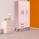Ver imagem 1 de Conjunto Guarda Roupa Retro 3 Portas 2 Gavetas e Cômoda 4 Gavetas Rosa