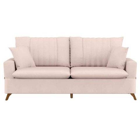 Sofá 180cm 3 Lugares com Almofadas Pés Curvos Veras Suede D05 Bege Claro - Mpozenato