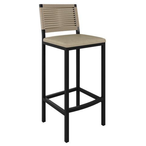 Banqueta para Cozinha Assento Estofado Encosto Corda Náutica Rami/Perola Viena