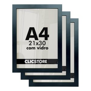 Kit 03 Molduras A4 21x30Cm Com Vidro e Fundo Diplomas Certificado Decoração Arte Quadro Sala Quarto 