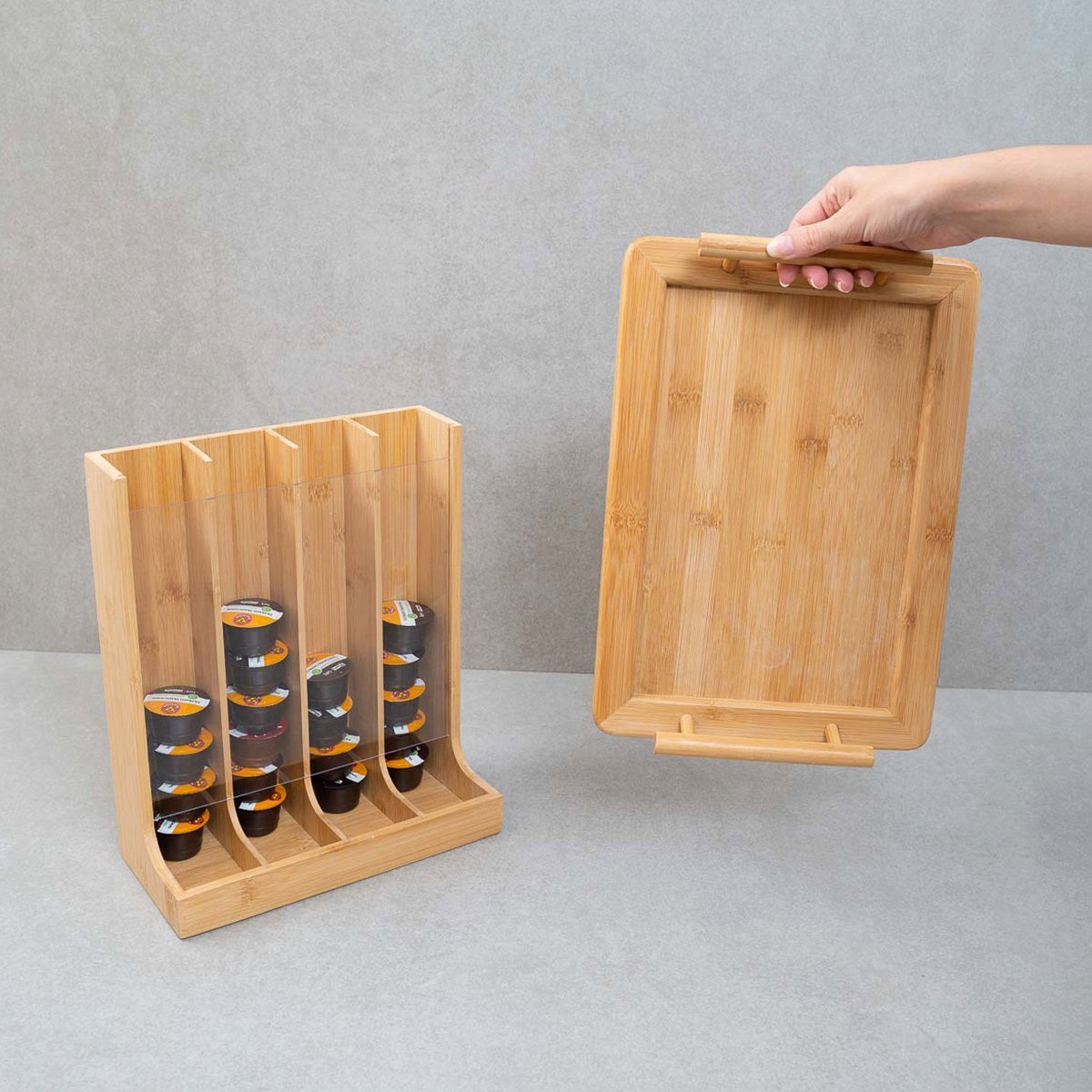 Kit com porta cápsulas e bandeja retangular com alças de bambu - Oikos - 6