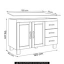 Ver imagem 4 de Balcão de Cozinha com Tampo 120cm 3 Gavetas Madeira Giana Castanho F07 - Mpozenato