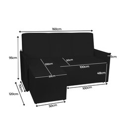 Sofá Pequeno 3 Lugares com Cheise lado Esquerdo 1,60m Vanessa Amo Móveis:Preto - 8