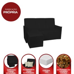 Sofá Pequeno 3 Lugares com Cheise lado Esquerdo 1,60m Vanessa Amo Móveis:Preto - 7