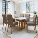 Ver imagem 1 de Conjunto Sala de Jantar 6 Lugares Retangular Tampo Vidro/MDF Mesa Tessera Cadeiras Pés Madeira Jade