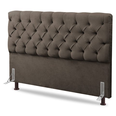 Cabeceira Cama Box Casal King Size Lylla 195cm Capitonê com Frame Linho Cacau - Desk Design