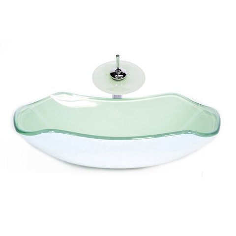 CUBA DE VIDRO ABAULADA 45CM BRANCA + VALVULA + TORNEIRA CASCATA