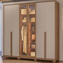 Ver imagem 1 de Guarda Roupa Casal 6 Portas Vidro Reflecta com Led 240 Cm Atacama Carvalho Fendi Moval