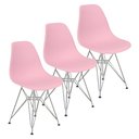 Ver imagem 1 de Kit 3 Cadeiras Charles Eames Eiffel Base Metal Cromado Rosa