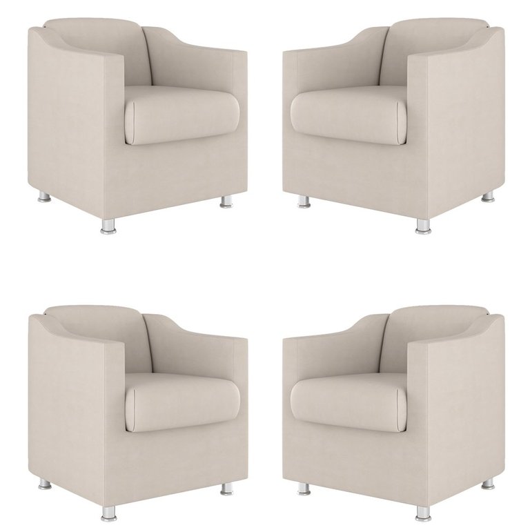 Kit 4 Poltronas Tilla Decorativas Consultório Sala Tecido Suede Cor:Bege