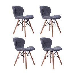 Kit 04 Cadeiras Estofada Jantar Charles Eames Eiffel Slim Wood Confort Cinza - 1