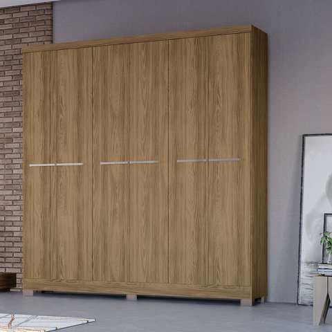 Guarda Roupa Casal 6 Portas 2 Gavetas Marrom/Fosco