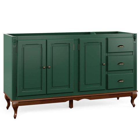Balcão para Pia 3 Portas 3 Gavetas Hanover Pés Luis Xv 160 cm - Verde Musgo - Imbuia Glazer