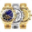 Ver imagem 1 de Relógio Masculino Spaceman Kit 3 Analógico Aço Inox LED Dourado Prata Orizom