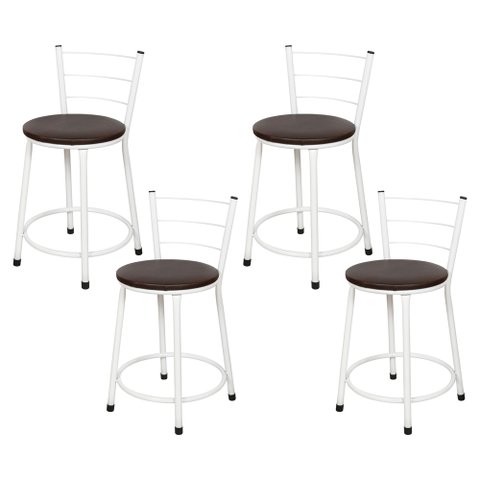 4 Banquetas Baixa para Cozinha Epoxi Branca:marrom