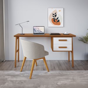 Escrivaninha Mesa Escritório 2 Gavetas Estruturada em Madeira Maciça Tampo em Mdf Lotus