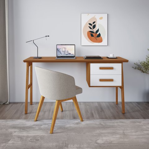 Escrivaninha Mesa Escritório 2 Gavetas Estruturada 130cm em Madeira Maciça Tampo em Mdf Lotus