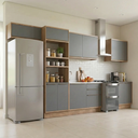 Ver imagem 1 de Cozinha Completa Modulada 6 Peças 2 Balcões 3 Armários Aéreos e 1 Torre Quente 100% MDF Viena Louro Freijó/Cinza Grafite