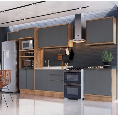 Cozinha Modulada 6 Peças 11 Portas 3 Gavetas com Divisor de Talheres 1 Nicho para Forno Viena 