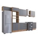 Ver imagem 3 de Cozinha Completa Modulada 6 Peças 2 Balcões 3 Armários Aéreos e 1 Torre Quente 100% MDF Viena Louro Freijó/Cinza Grafite