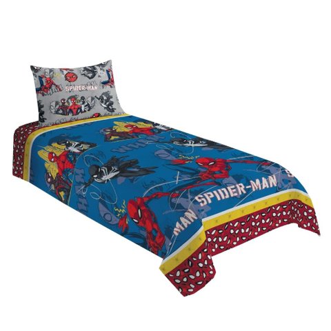 Jogo de Cama Infantil Lepper Homem Aranha Solteiro 2 Peças Microfibra Azul