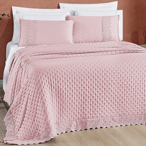 Cobre Leito Queen Size 200 Fios London Bordado Inglês Super Luxuoso Nobless:rosa