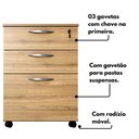 Ver imagem 7 de Gaveteiro Escritório 3 Gavetas C/ Puxadores e Chave Mac P F5 Cor:macadâmia com Preto