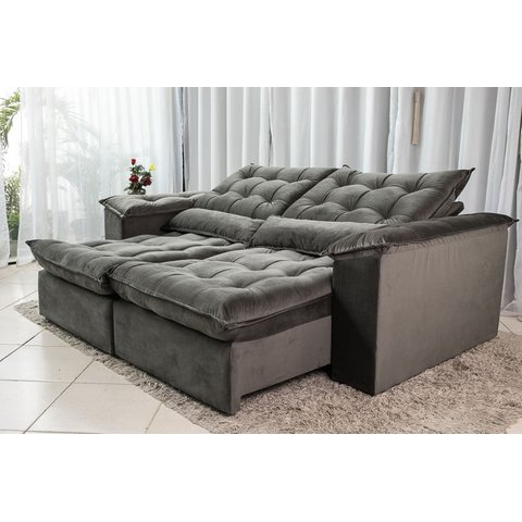 Sofá Retrátil e Reclinável 2,30m em Tecido Veludo C/ Pillow Nos Braços e Molas Ensacadas Bonel/d33:c