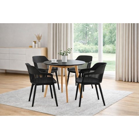 Conjunto de Jantar Mesa Leda 100cm + 4 Cadeiras Marcela, Moderna e Confortavel - Preta