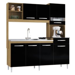 Kit Cozinha Compacta 7 Portas com Pia Inox Veronez P11 Damasco/Preto - Mpozenato - 1 Kit Cozinha Compacta 7 Portas com Pia Inox Veronez P11 Damasco/Preto - Mpozenato - 1