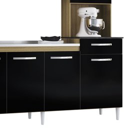 Kit Cozinha Compacta 7 Portas com Pia Inox Veronez P11 Damasco/Preto - Mpozenato - 5 Kit Cozinha Compacta 7 Portas com Pia Inox Veronez P11 Damasco/Preto - Mpozenato - 5