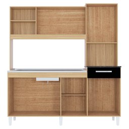 Kit Cozinha Compacta 7 Portas com Pia Inox Veronez P11 Damasco/Preto - Mpozenato - 3 Kit Cozinha Compacta 7 Portas com Pia Inox Veronez P11 Damasco/Preto - Mpozenato - 3