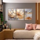 Ver imagem 1 de Quadro Decorativo Flor Dourada Kit 3 Quadros