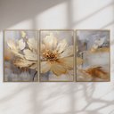 Ver imagem 2 de Quadro Decorativo Flor Dourada Kit 3 Quadros