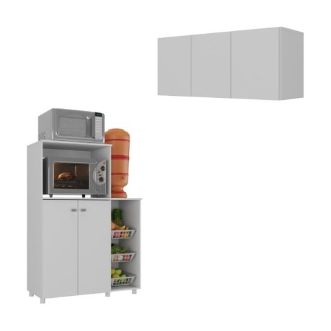 Kit Armário de Cozinha 3 Portas com Balcão Multiuso/fruteira Multimóveis Mp2235 Branco