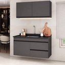 Ver imagem 1 de Armário Cozinha Modulada Compacta Suspensa com Pia 120cm Milano Multimóveis MCR2482 Grafite/Preto
