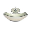 Ver imagem 1 de CUBA DE VIDRO OVAL CHANFRADA 51CM CHAMPANHE + VALVULA + TORNEIRA CASCATA