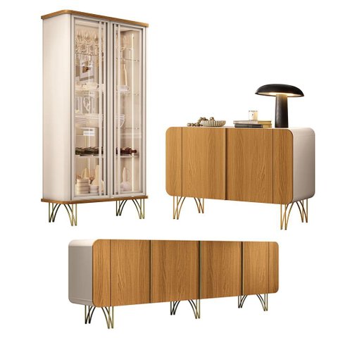 Conjunto 1 Cristaleira e 2 Buffets Évora/saluti/benvenuto Off White/cinamomo G26 - Hb Móveis