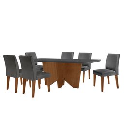 Sala de Jantar Mesa Evora 180 Mdf Canto Copo com 6 Cadeiras Grecia Rufato - 2