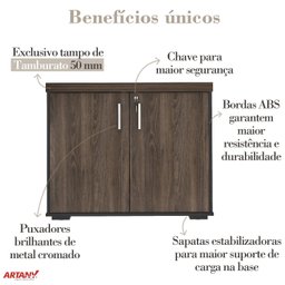 Armário Executivo para Escritório Baixo 2 Portas com Chave Tamburato - 6