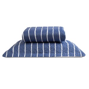 Cobre Leito Solteiro Bouti Basic Estampado 180 Fios 2 Peças - Listra Azul Marinho Dona Zeze
