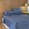 Cobre Leito Solteiro Bouti Basic Estampado 180 Fios 2 Peças - Listra Azul Marinho Dona Zeze - 2