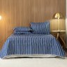 Cobre Leito Solteiro Bouti Basic Estampado 180 Fios 2 Peças - Listra Azul Marinho Dona Zeze - 3