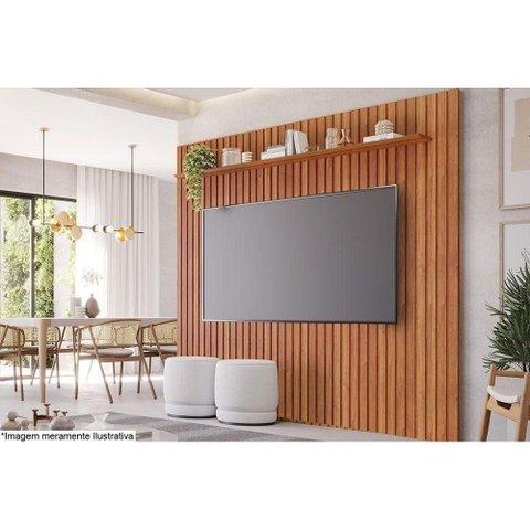 Painel Home para Tv até 75 Pol Maragogi Ripado com Prateleira 230x220cm Cinamomo - Permóbili