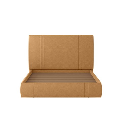 Cama Moderna Aspen Casal Box com Cabeceira Estofada Base Flutuante Pu Caramelo G99 - Gran Belo