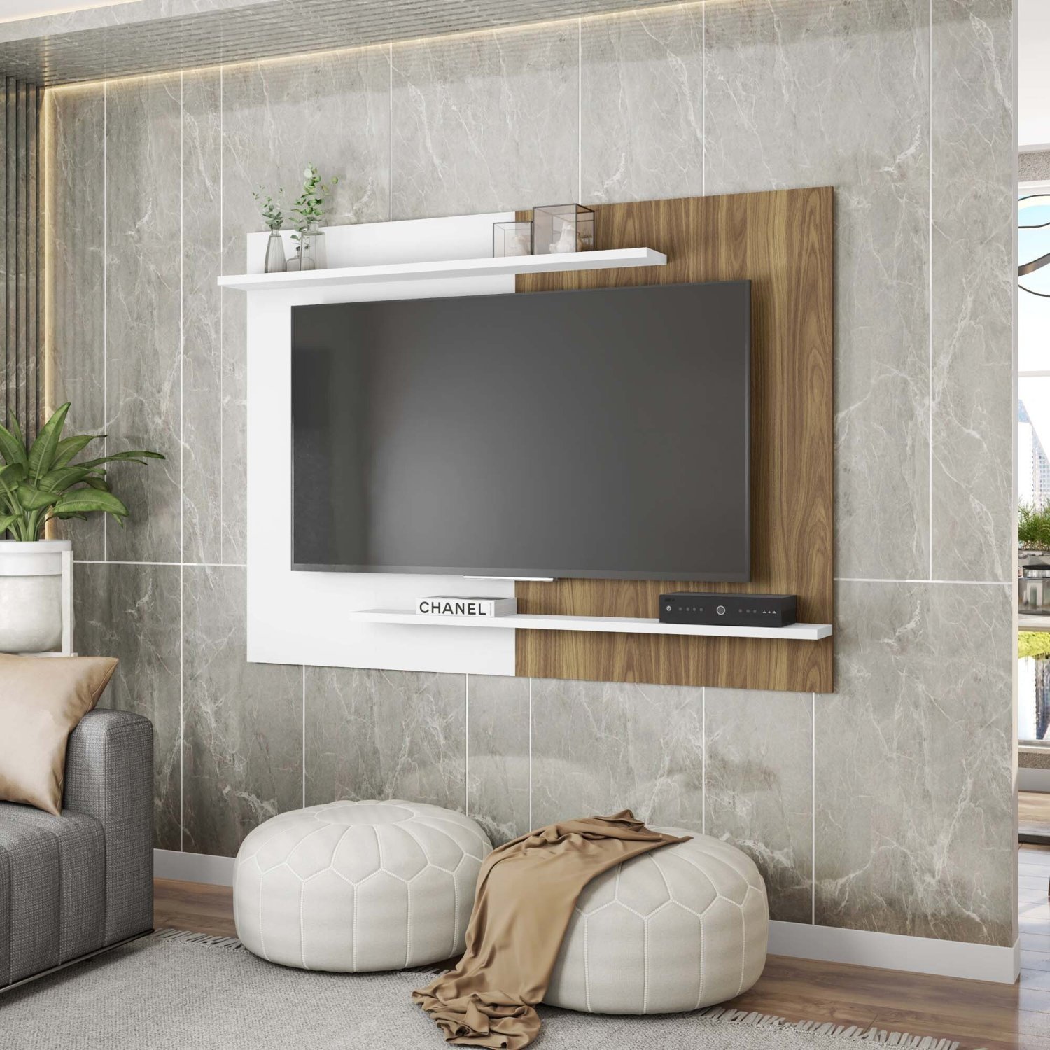 Painel para TV até 65 Polegadas em BP 1.8 com 2 Prateleiras Multiverso ...