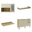 Ver imagem 2 de Cozinha Modulada 4 Peças 1 Aéreo 1 Balcão 120cm com Rodapé e Tampo. Bege/Nature