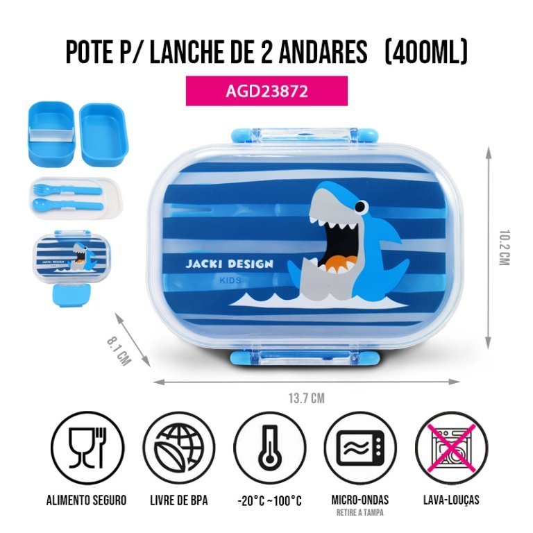 Pote P/ Lanche de 2 Andares Infantil 400ml Jacki Design - Pimpolho:azul - 4