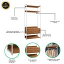 Ver imagem 3 de Armário Alto Closet Aberto 2 Gavetas 4 Prateleiras e Cabideiro Mdf e Aço Canela/branco Brilho